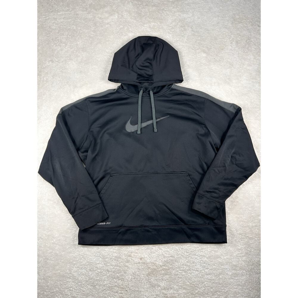 Nike Center Swoosh Hoodie Mens XL Pull-Over Black 438734 010 Therma Fit Active